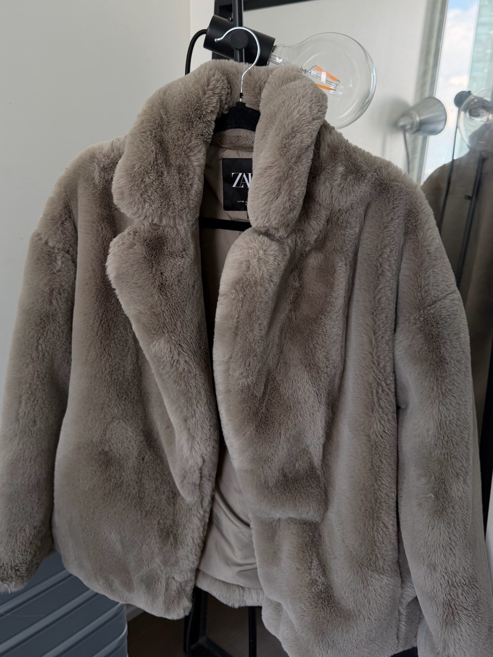 Zara Taupe Faux Fur Jacket